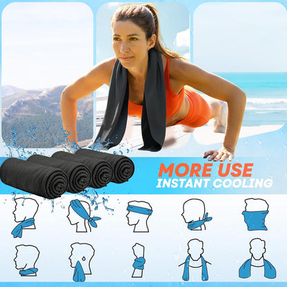 4 Pack Cooling Towels (40"x 12"), Soft Breathable Gym Towels, Outdoors Ice Towel for Neck and Face, Camp Essentials Microfiber Sweat Towels for Gym, Run, Yoga, Workout, Travel, Climb