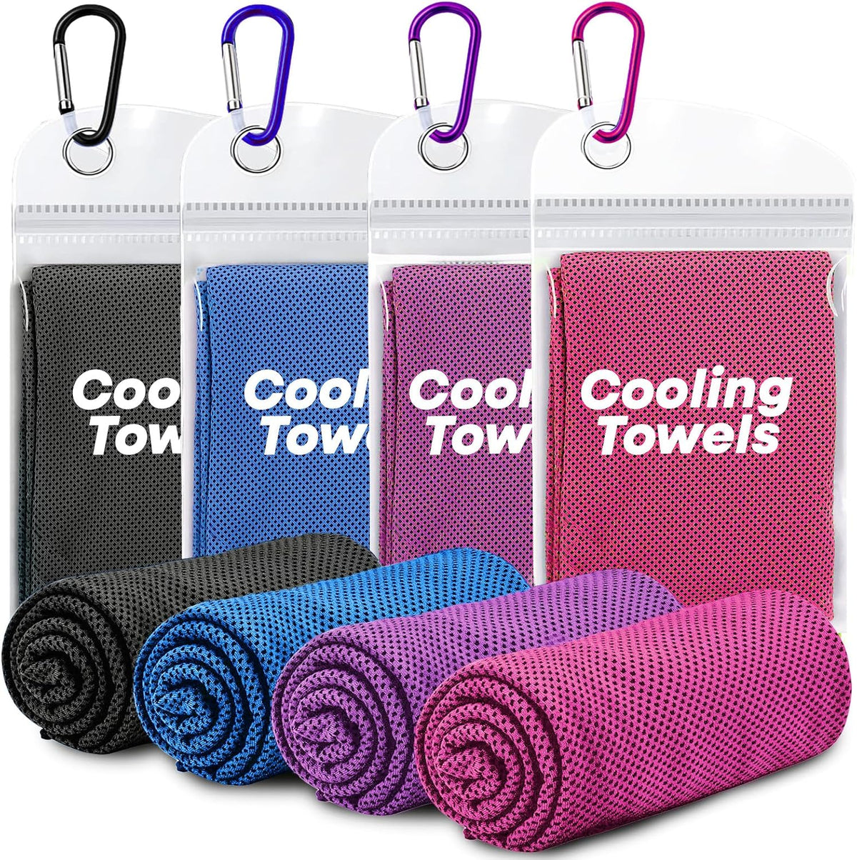 4 Pack Cooling Towels (40"x 12"), Soft Breathable Gym Towels, Outdoors Ice Towel for Neck and Face, Camp Essentials Microfiber Sweat Towels for Gym, Run, Yoga, Workout, Travel, Climb