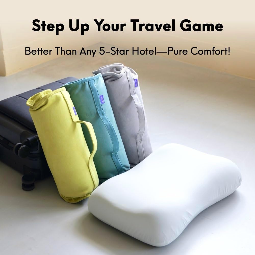 Travel Deep Sleep Pillow – Compact Memory Foam Neck Pillow for Sleeping, Portable Pillow for Hotels, Camping, Side & Back Sleepers, On-the-Go – Wellness Green
