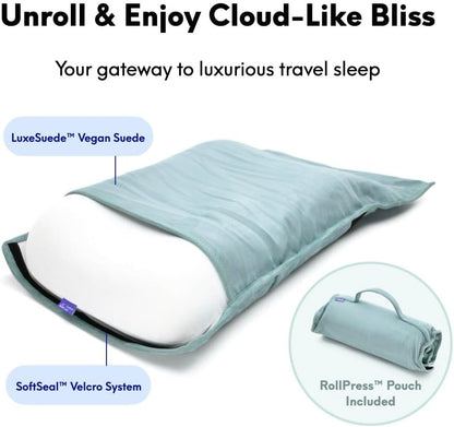 Travel Deep Sleep Pillow – Compact Memory Foam Neck Pillow for Sleeping, Portable Pillow for Hotels, Camping, Side & Back Sleepers, On-the-Go – Wellness Green
