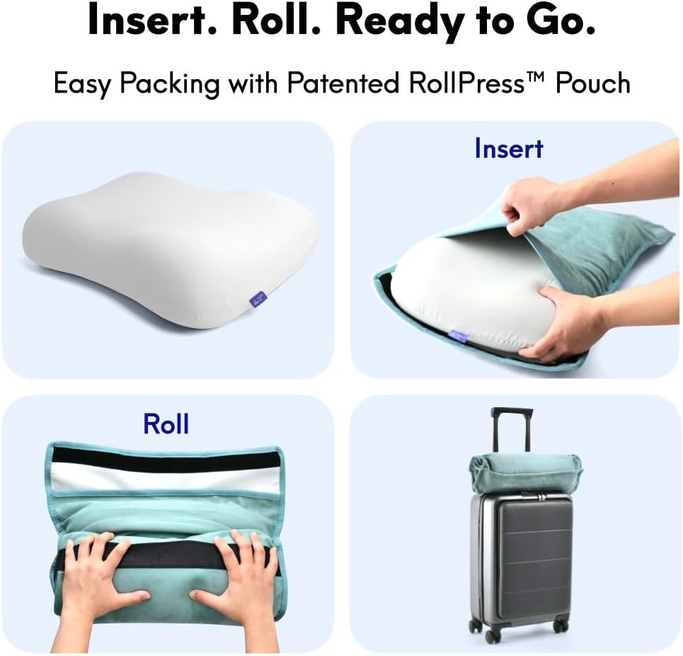 Travel Deep Sleep Pillow – Compact Memory Foam Neck Pillow for Sleeping, Portable Pillow for Hotels, Camping, Side & Back Sleepers, On-the-Go – Wellness Green
