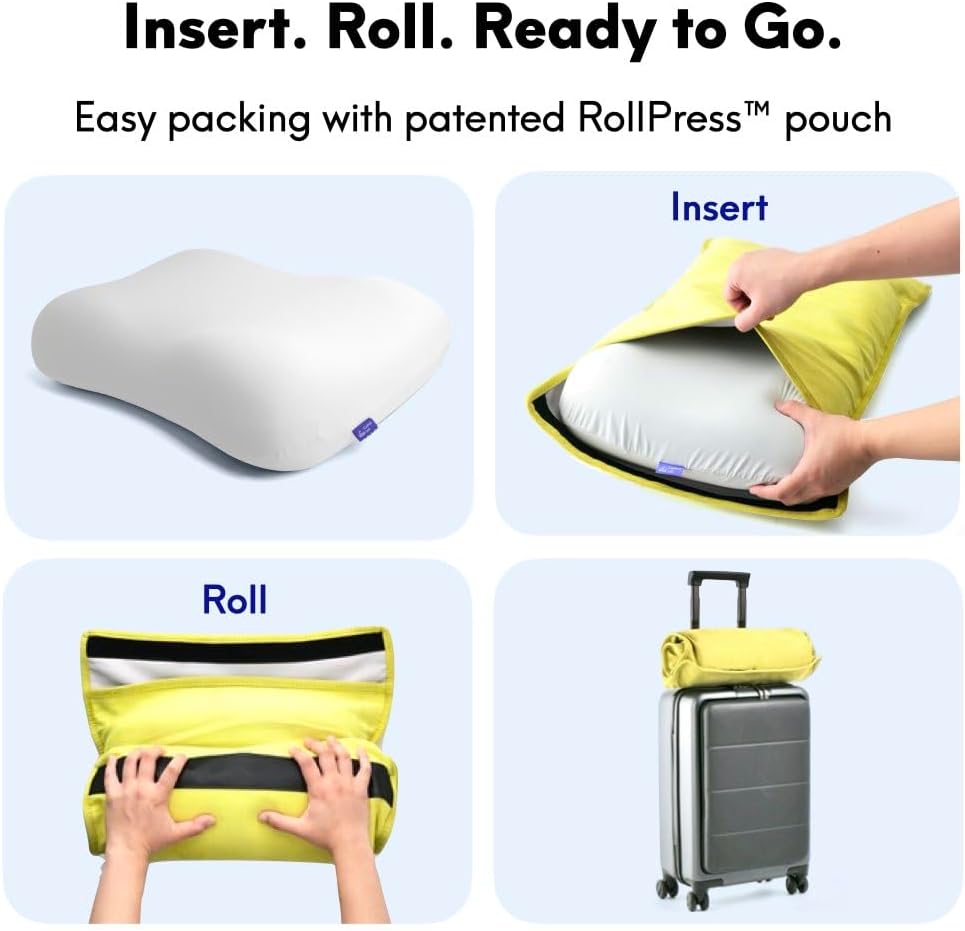 Travel Deep Sleep Pillow – Compact Memory Foam Neck Pillow for Sleeping, Portable Pillow for Hotels, Camping, Side & Back Sleepers, On-the-Go – Wellness Green