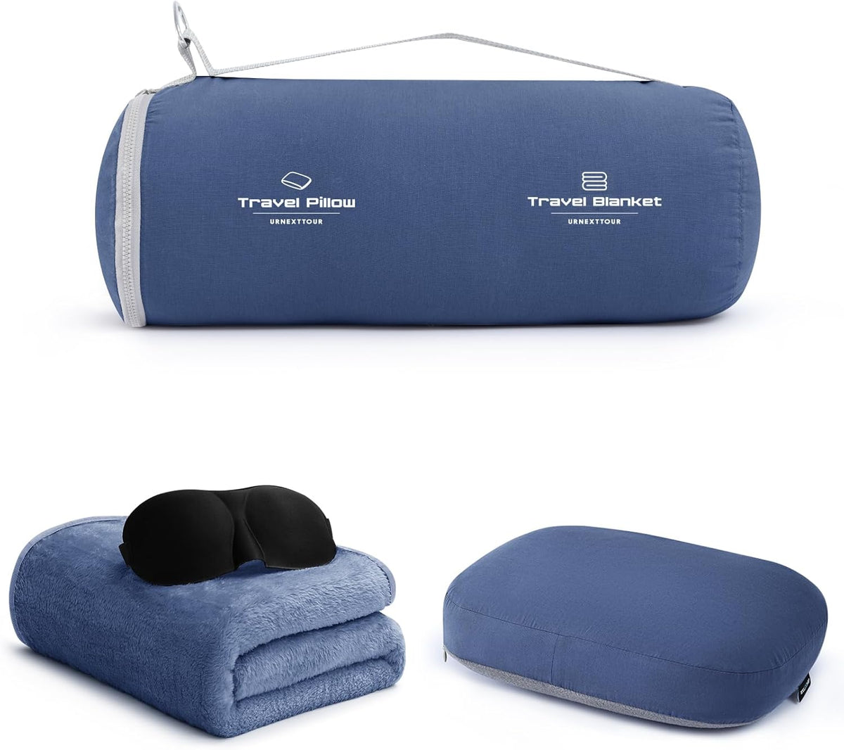 4-in-1 Travel Pillow & Blanket Set with Eye Mask, Memory Foam Neck Support, 50x65 Inch Blanket, Storage Bag for Airplane, Car, Train, Home Travel Pink