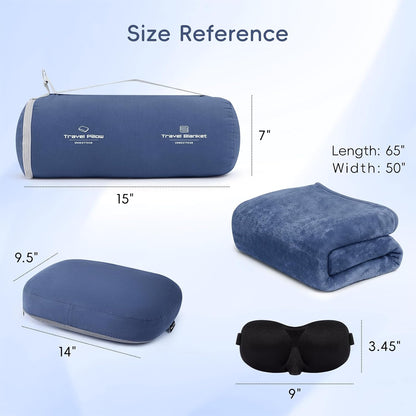 4-in-1 Travel Pillow & Blanket Set with Eye Mask, Memory Foam Neck Support, 50x65 Inch Blanket, Storage Bag for Airplane, Car, Train, Home Travel Pink