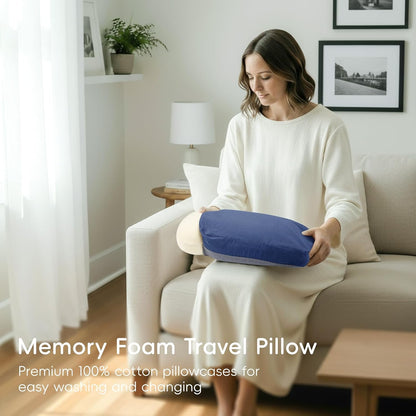 4-in-1 Travel Pillow & Blanket Set with Eye Mask, Memory Foam Neck Support, 50x65 Inch Blanket, Storage Bag for Airplane, Car, Train, Home Travel Pink