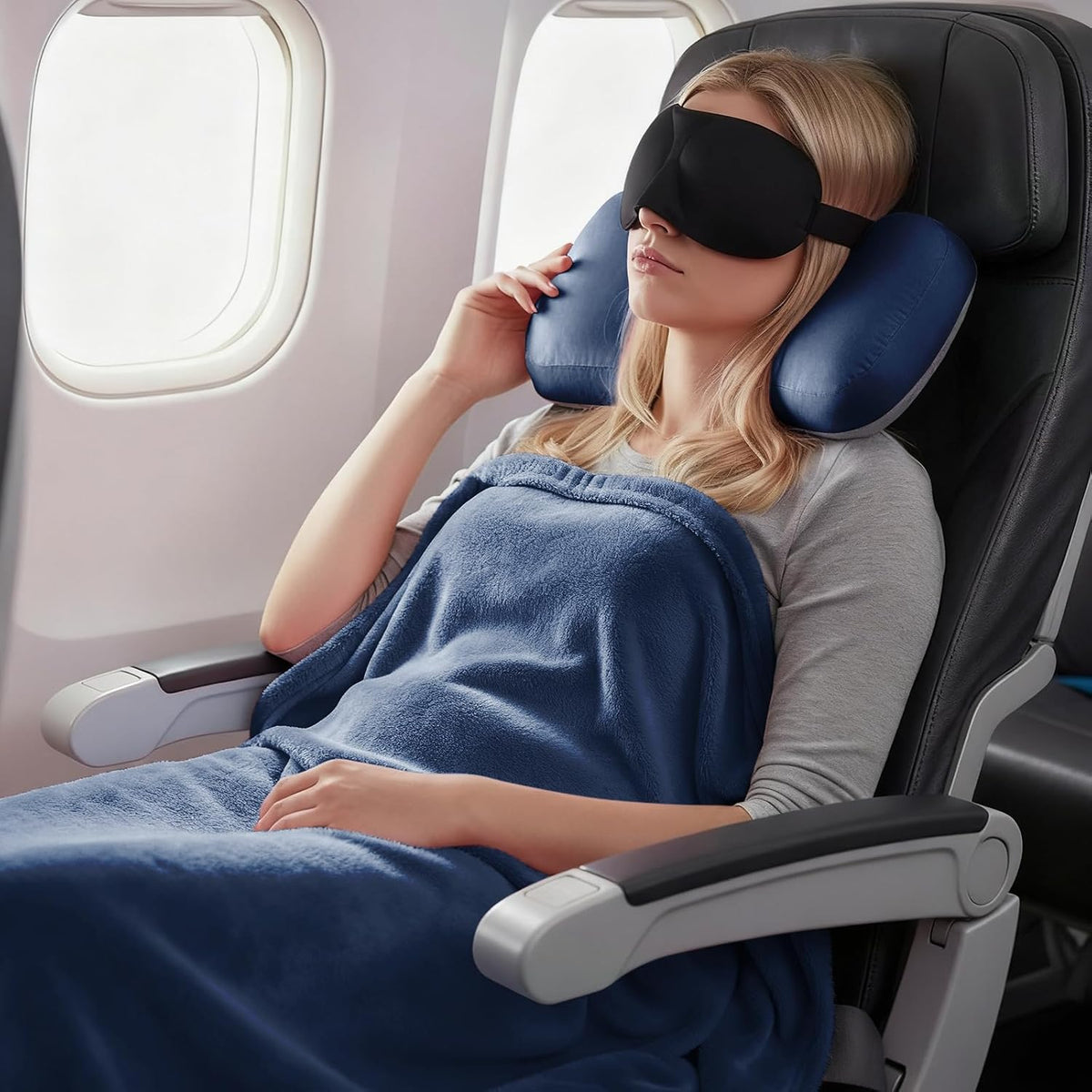 4-in-1 Travel Pillow & Blanket Set with Eye Mask, Memory Foam Neck Support, 50x65 Inch Blanket, Storage Bag for Airplane, Car, Train, Home Travel Pink