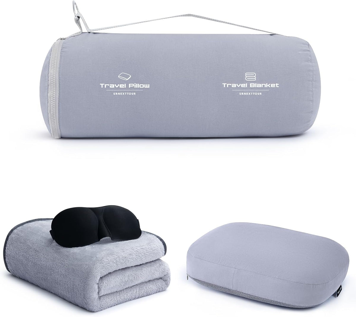 4-in-1 Travel Pillow & Blanket Set with Eye Mask, Memory Foam Neck Support, 50x65 Inch Blanket, Storage Bag for Airplane, Car, Train, Home Travel Pink