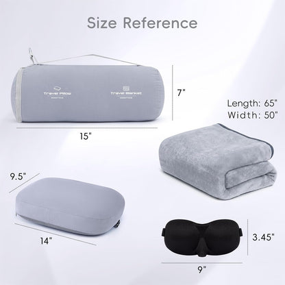 4-in-1 Travel Pillow & Blanket Set with Eye Mask, Memory Foam Neck Support, 50x65 Inch Blanket, Storage Bag for Airplane, Car, Train, Home Travel Pink