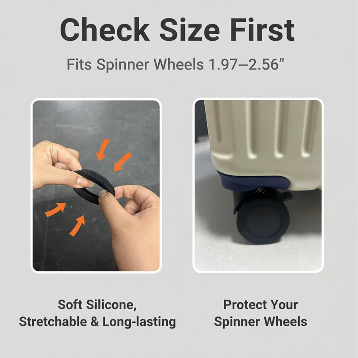8 Pcs Silicone Luggage Wheel Covers, Suitcase Wheel Protectors for 1.97-2.56" Spinner Wheels, Essential Travel Luggage Accessories Black