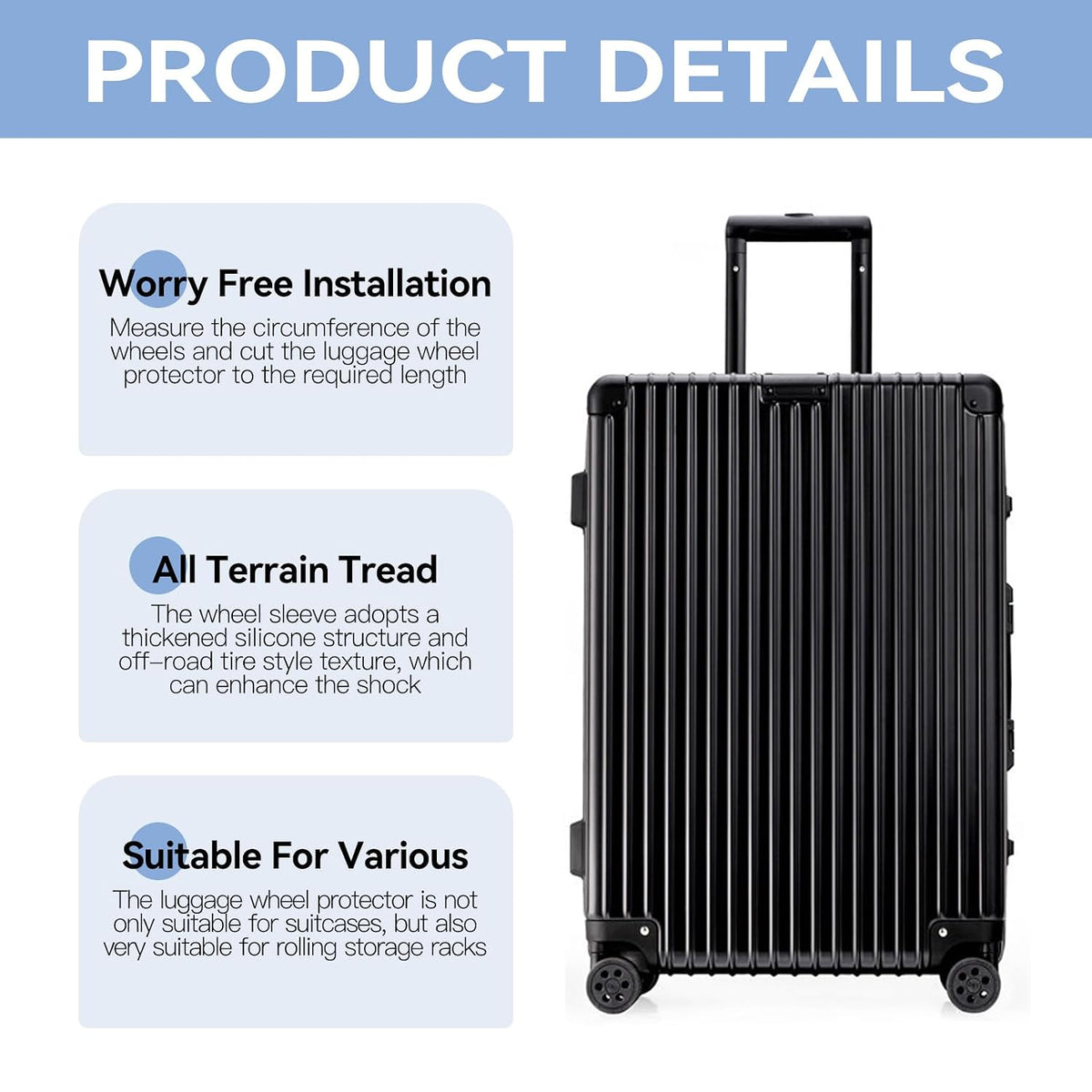 Silicone Luggage Wheel Covers, 8 Pcs Noise Reducing Protectors