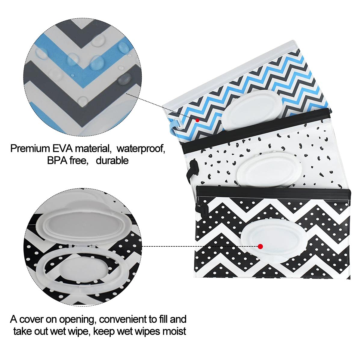 3 Pack Baby Wipes Dispenser Portable Wet Wipe Dispenser Bag Reusable Travel Baby Wipes Container Refillable Wet Wipe Carrying Case Holder for Diaper Bag Lightweight Travel Wipes Dispenser Cases
