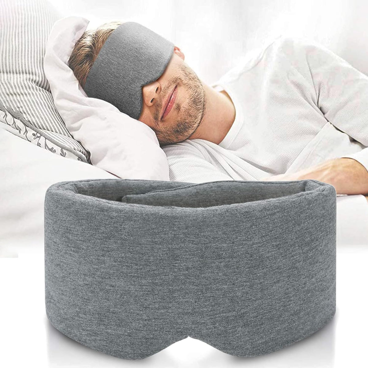 Cotton Sleep Eye Mask for Men - Upgrade Design Blackout Side Sleeper Eyes Cover for Night Sleeping, Large Size Wide Soft Travel Airplane Blindfold with Adjustable Velcro Strap for Work Nap