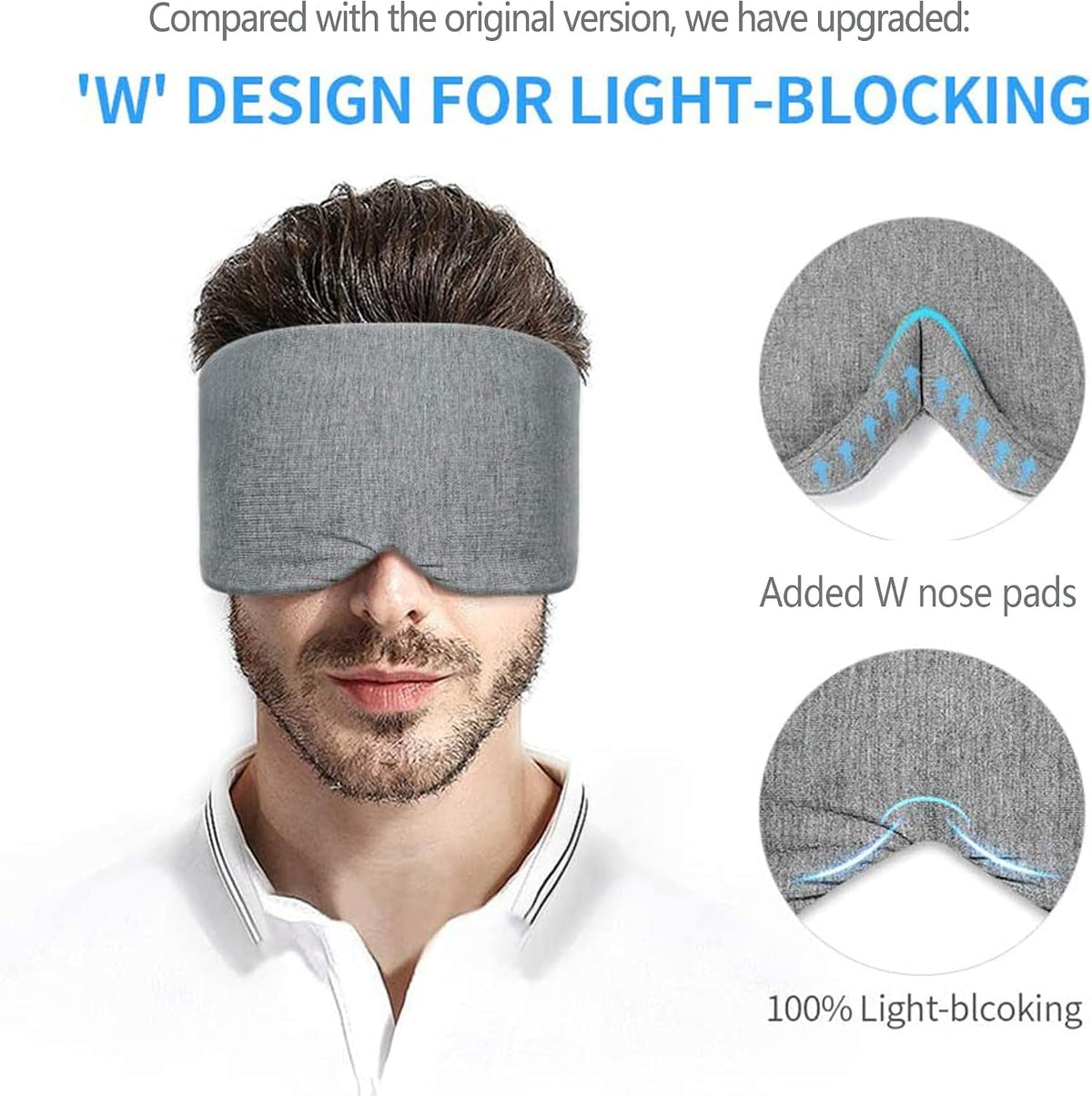 Cotton Sleep Eye Mask for Men - Upgrade Design Blackout Side Sleeper Eyes Cover for Night Sleeping, Large Size Wide Soft Travel Airplane Blindfold with Adjustable Velcro Strap for Work Nap
