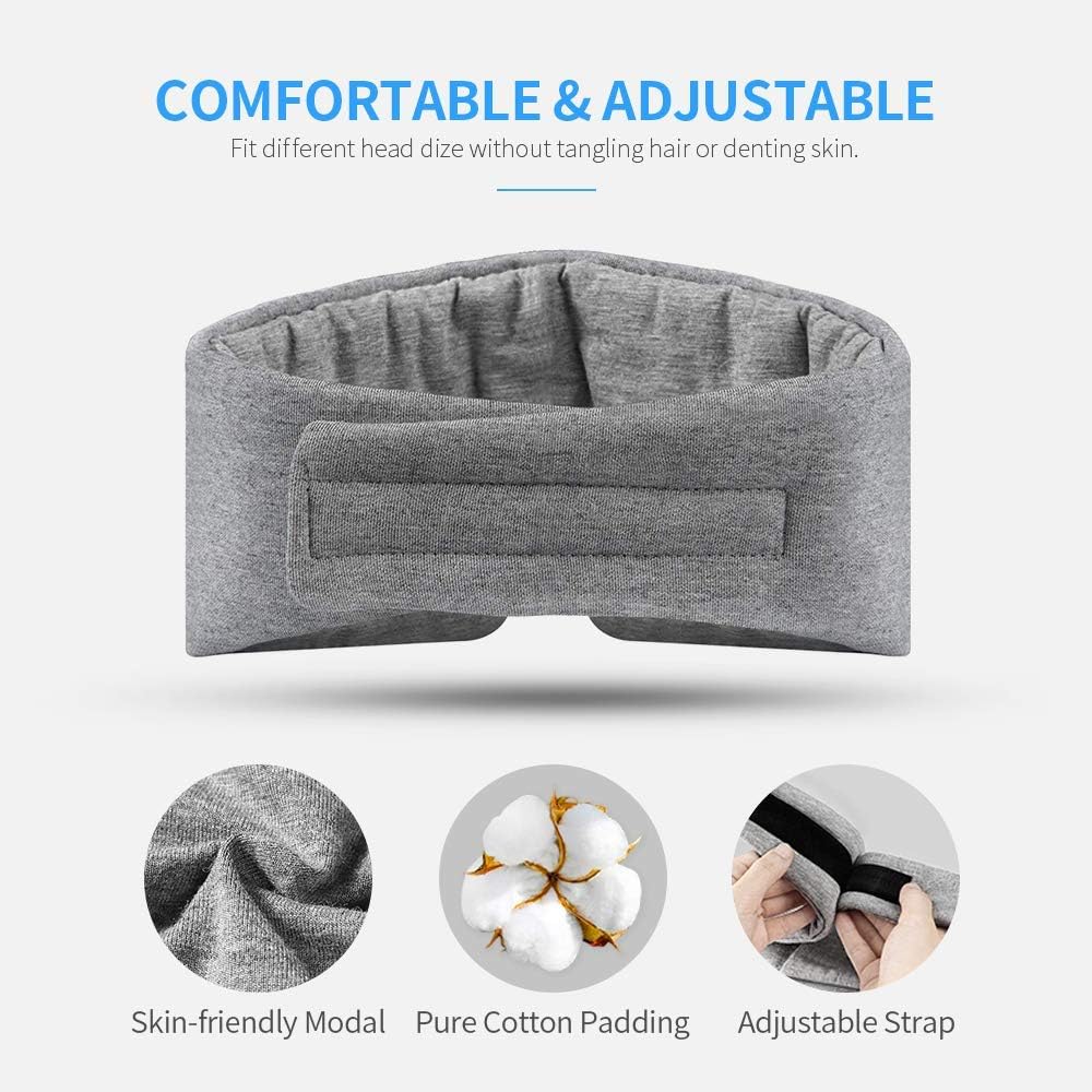 Cotton Sleep Eye Mask for Men - Upgrade Design Blackout Side Sleeper Eyes Cover for Night Sleeping, Large Size Wide Soft Travel Airplane Blindfold with Adjustable Velcro Strap for Work Nap