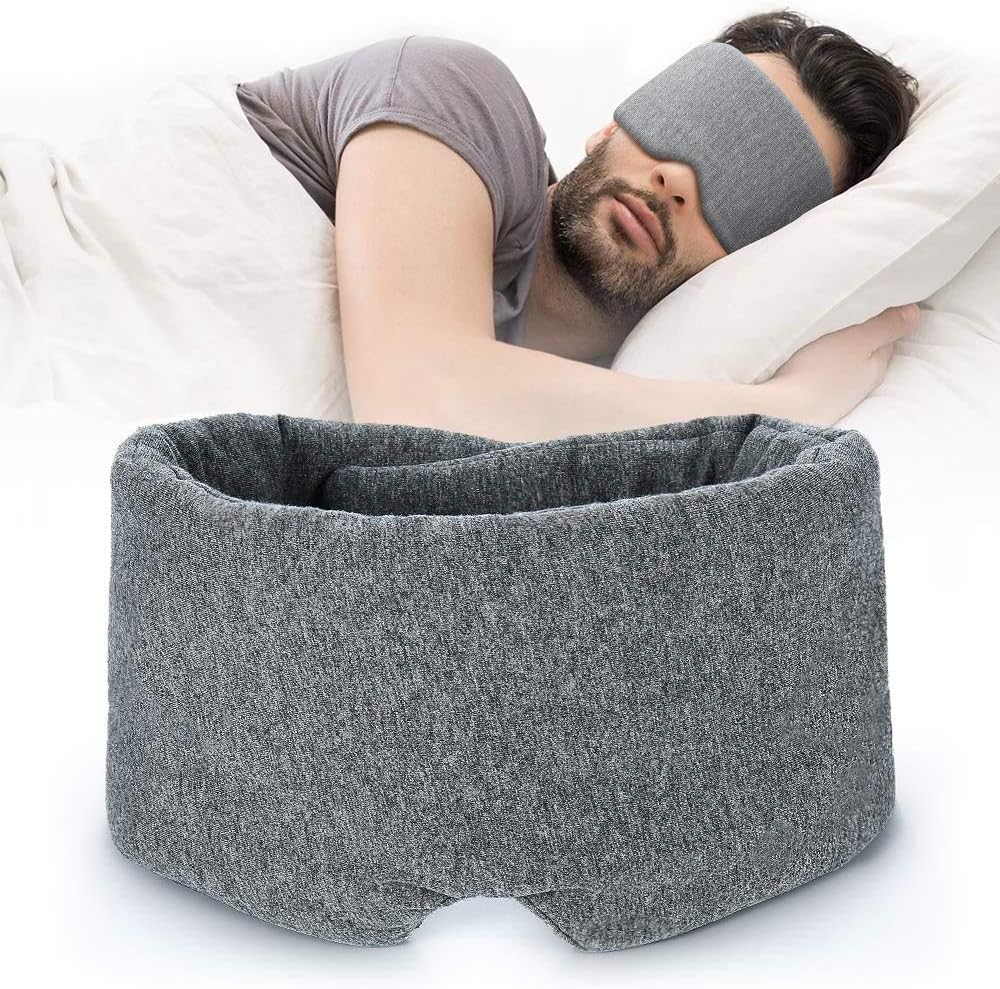 Cotton Sleep Eye Mask for Men - Upgrade Design Blackout Side Sleeper Eyes Cover for Night Sleeping, Large Size Wide Soft Travel Airplane Blindfold with Adjustable Velcro Strap for Work Nap