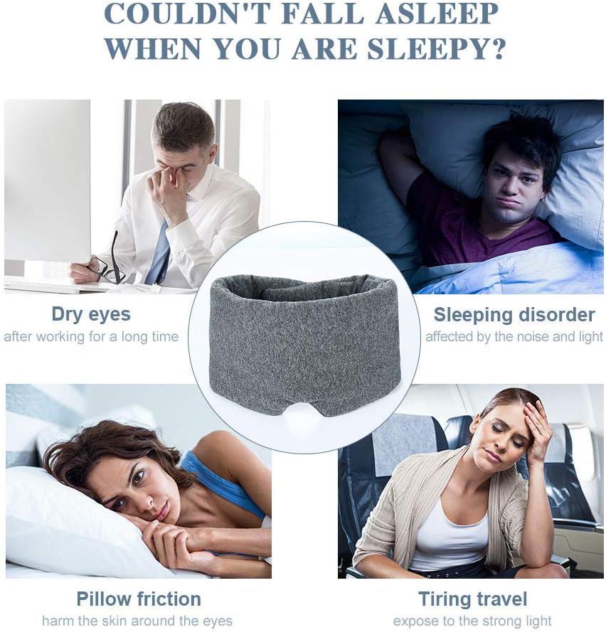 Cotton Sleep Eye Mask for Men - Upgrade Design Blackout Side Sleeper Eyes Cover for Night Sleeping, Large Size Wide Soft Travel Airplane Blindfold with Adjustable Velcro Strap for Work Nap