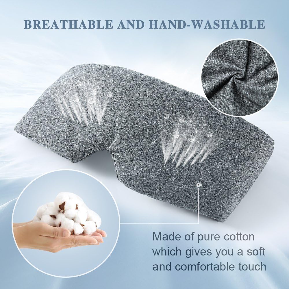Cotton Sleep Eye Mask for Men - Upgrade Design Blackout Side Sleeper Eyes Cover for Night Sleeping, Large Size Wide Soft Travel Airplane Blindfold with Adjustable Velcro Strap for Work Nap