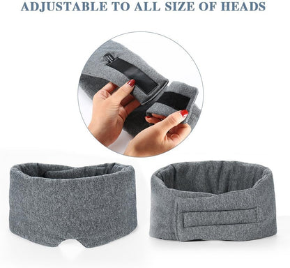 Cotton Sleep Eye Mask for Men - Upgrade Design Blackout Side Sleeper Eyes Cover for Night Sleeping, Large Size Wide Soft Travel Airplane Blindfold with Adjustable Velcro Strap for Work Nap