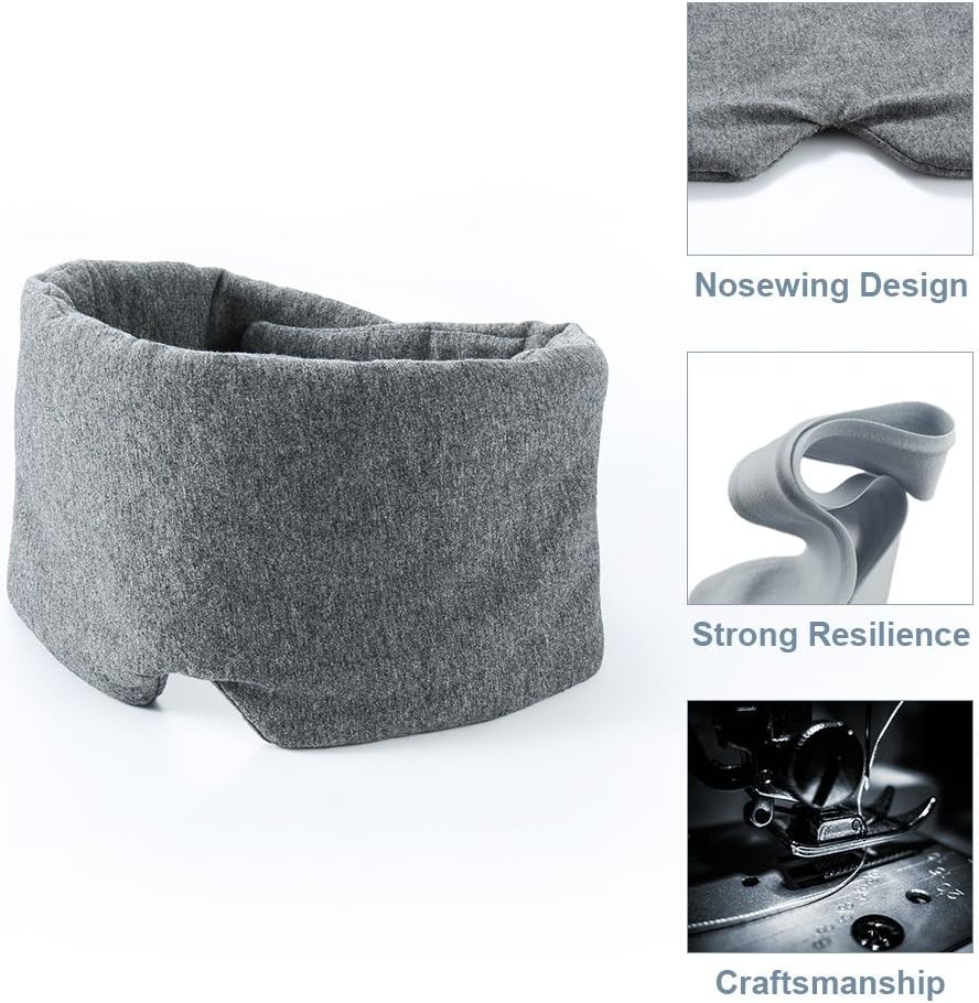 Cotton Sleep Eye Mask for Men - Upgrade Design Blackout Side Sleeper Eyes Cover for Night Sleeping, Large Size Wide Soft Travel Airplane Blindfold with Adjustable Velcro Strap for Work Nap