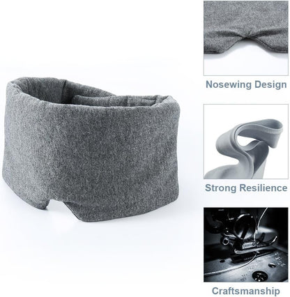 Cotton Sleep Eye Mask for Men - Upgrade Design Blackout Side Sleeper Eyes Cover for Night Sleeping, Large Size Wide Soft Travel Airplane Blindfold with Adjustable Velcro Strap for Work Nap