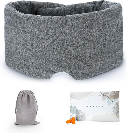 Cotton Sleep Eye Mask for Men - Upgrade Design Blackout Side Sleeper Eyes Cover for Night Sleeping, Large Size Wide Soft Travel Airplane Blindfold with Adjustable Velcro Strap for Work Nap
