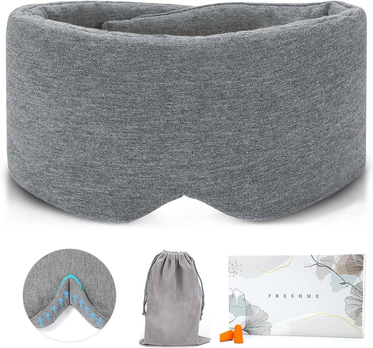 Cotton Sleep Eye Mask for Men - Upgrade Design Blackout Side Sleeper Eyes Cover for Night Sleeping, Large Size Wide Soft Travel Airplane Blindfold with Adjustable Velcro Strap for Work Nap