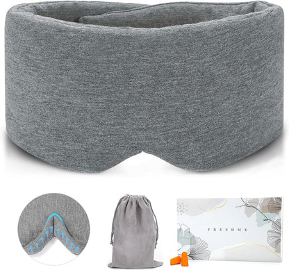 Cotton Sleep Eye Mask for Men - Upgrade Design Blackout Side Sleeper Eyes Cover for Night Sleeping, Large Size Wide Soft Travel Airplane Blindfold with Adjustable Velcro Strap for Work Nap