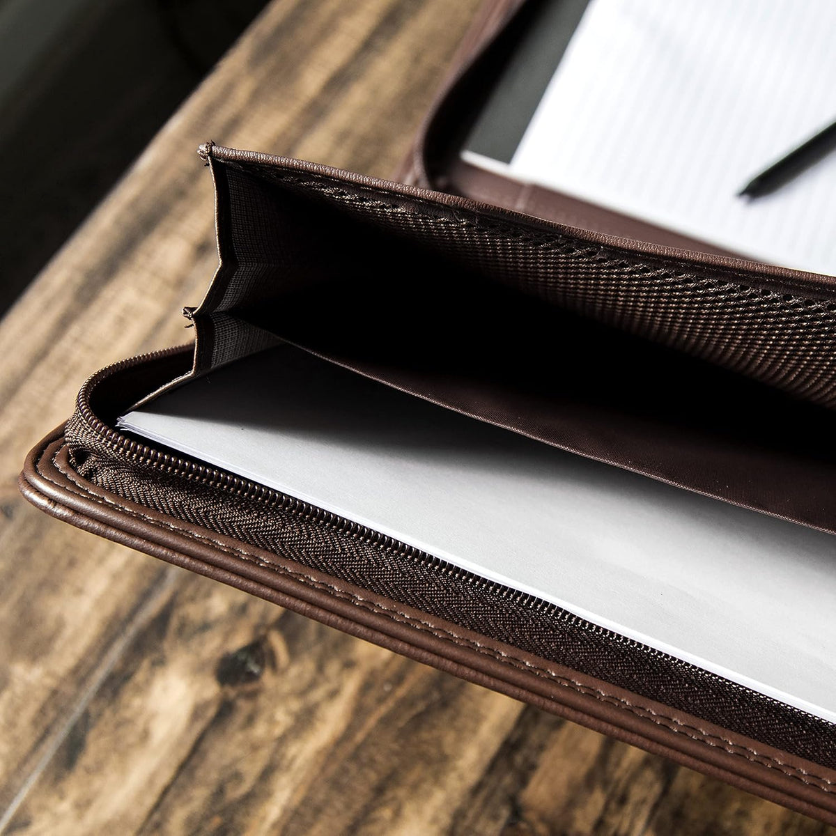 Black Superior Vegan Leather Business Portfolio with Zipper – Padfolio All-in-One. Smartest Protective 10.1 Inch Tablet Sleeve, Presentation Slot, Solar Calculator, Card Storage, Writing Pad