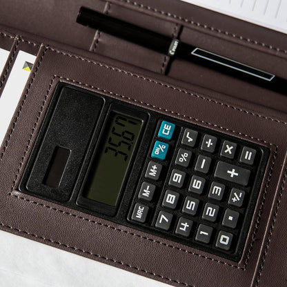 Black Superior Vegan Leather Business Portfolio with Zipper – Padfolio All-in-One. Smartest Protective 10.1 Inch Tablet Sleeve, Presentation Slot, Solar Calculator, Card Storage, Writing Pad