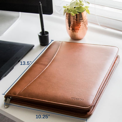 Black Superior Vegan Leather Business Portfolio with Zipper – Padfolio All-in-One. Smartest Protective 10.1 Inch Tablet Sleeve, Presentation Slot, Solar Calculator, Card Storage, Writing Pad
