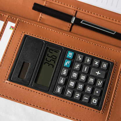 Black Superior Vegan Leather Business Portfolio with Zipper – Padfolio All-in-One. Smartest Protective 10.1 Inch Tablet Sleeve, Presentation Slot, Solar Calculator, Card Storage, Writing Pad