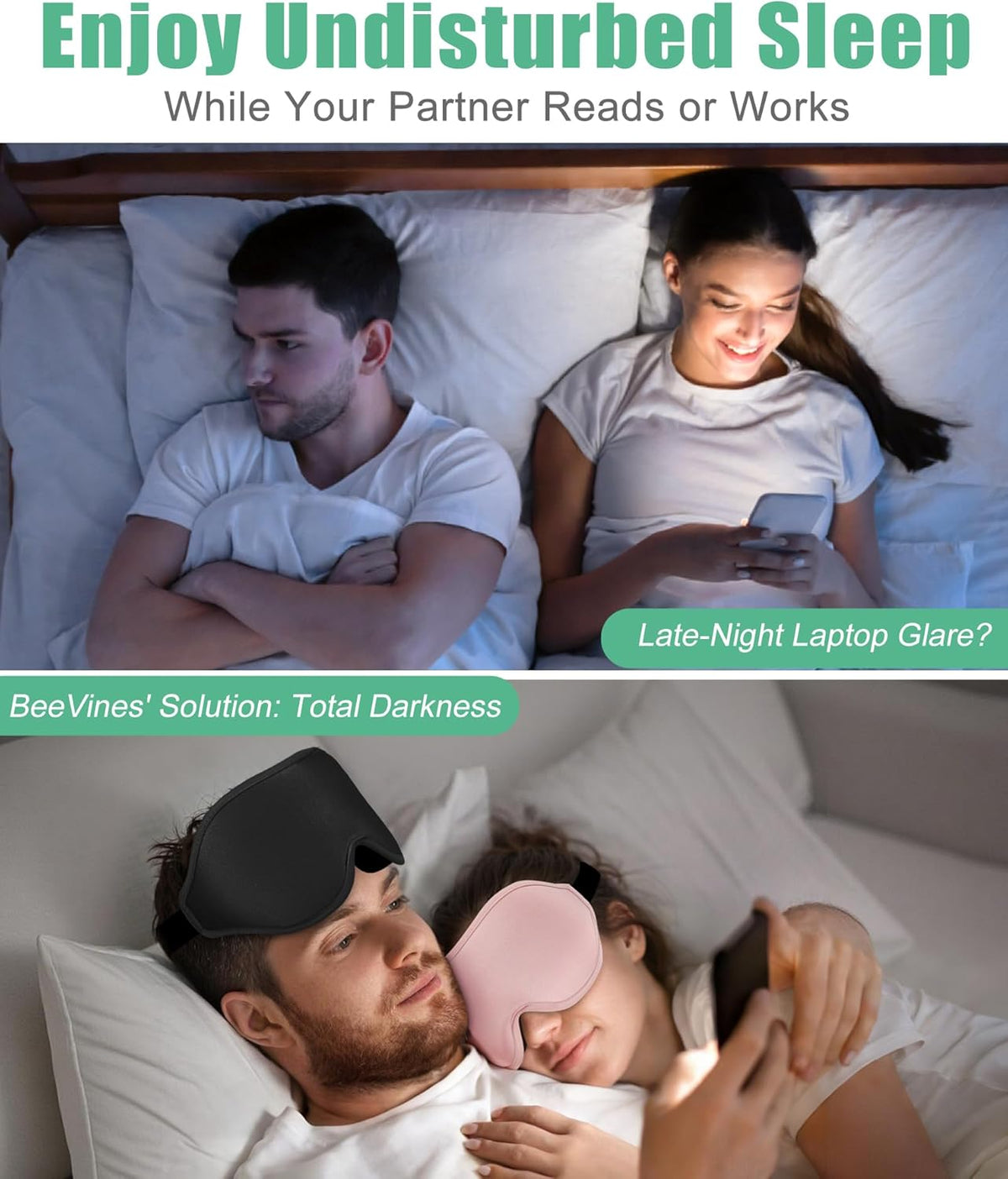 3D Contoured Sleep Mask, Blackout Eye Masks for Sleeping (2 Packs)