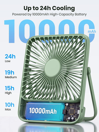 Warmco D3 Portable Travel Fan 10000mAh, Ultra-Slim, 10-24H Battery Life