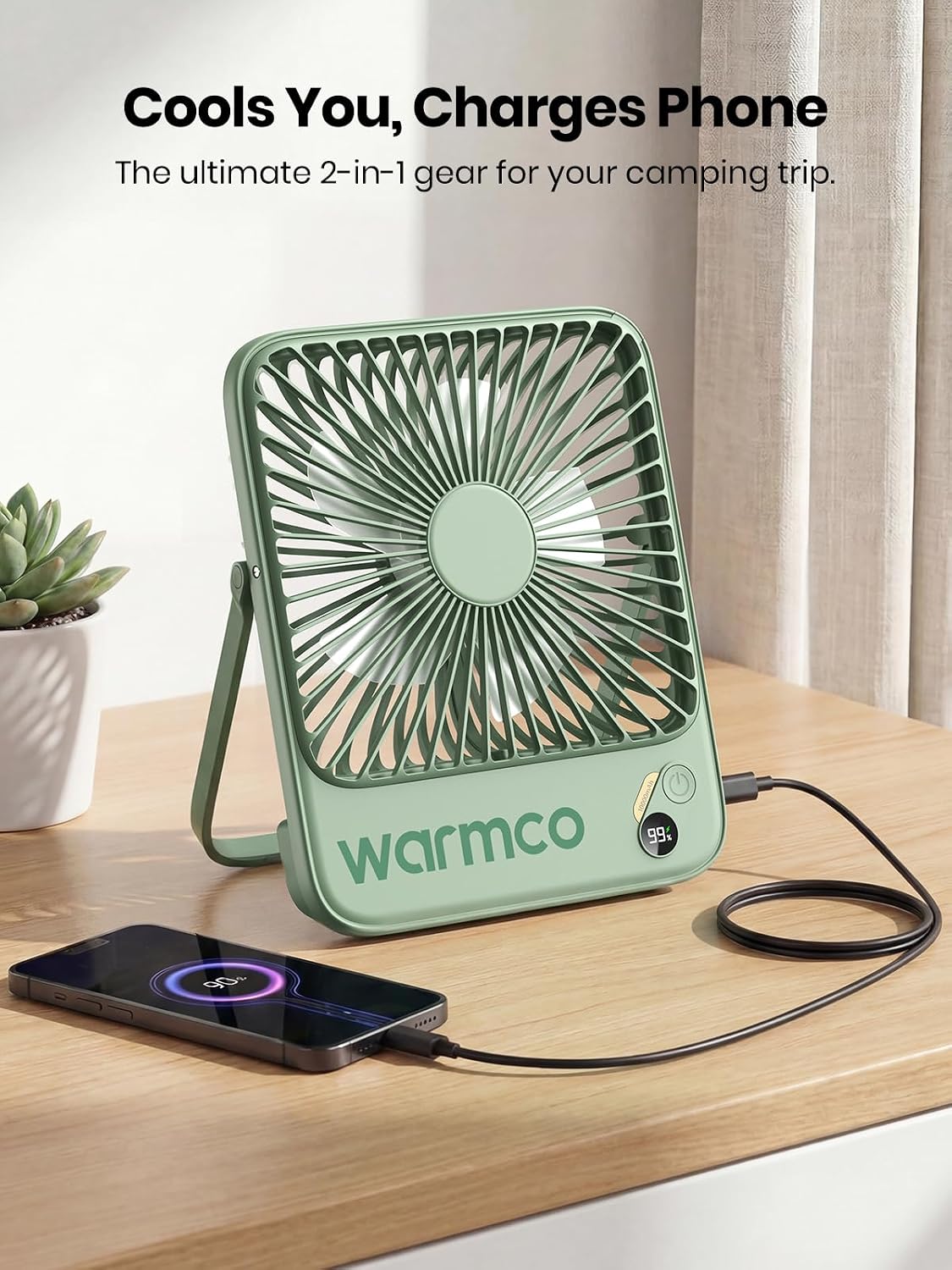 Warmco D3 Portable Travel Fan 10000mAh, Ultra-Slim, 10-24H Battery Life
