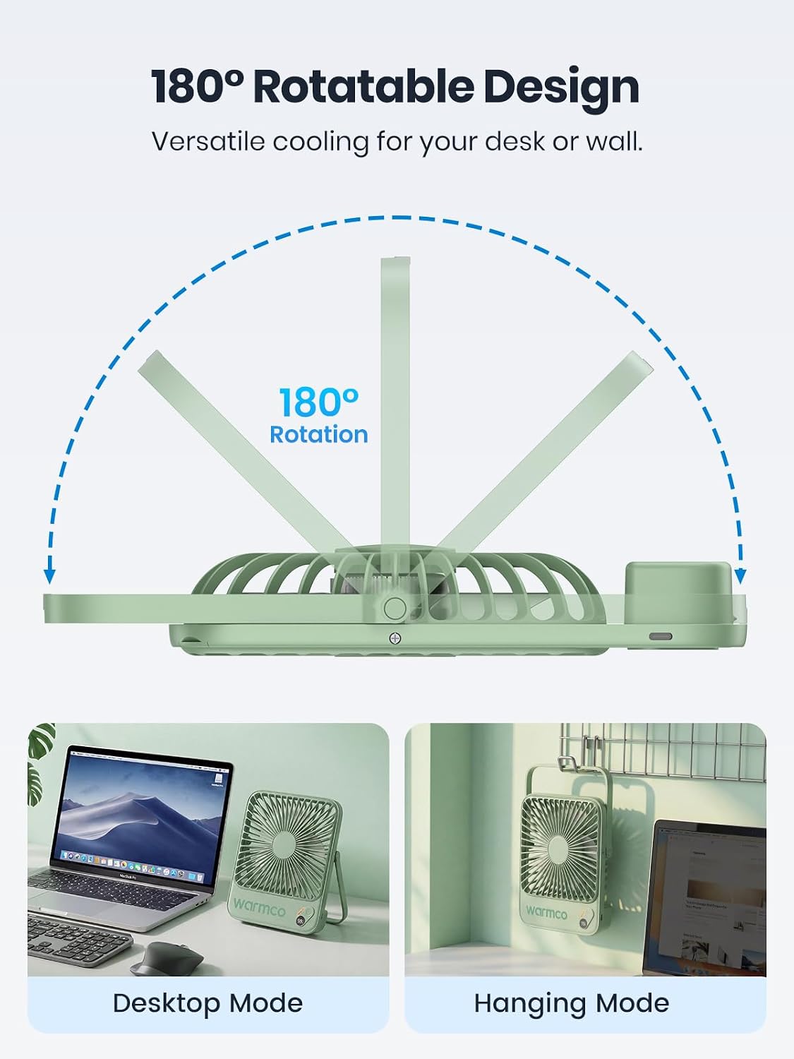 Warmco D3 Portable Travel Fan 10000mAh, Ultra-Slim, 10-24H Battery Life