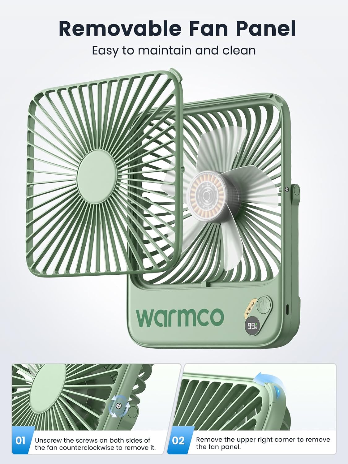 Warmco D3 Portable Travel Fan 10000mAh, Ultra-Slim, 10-24H Battery Life