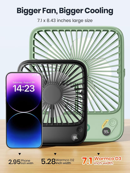 Warmco D3 Portable Travel Fan 10000mAh, Ultra-Slim, 10-24H Battery Life