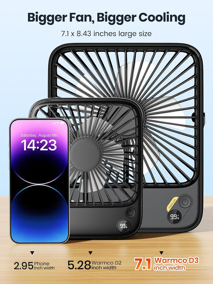 Warmco D3 Portable Travel Fan 10000mAh, Ultra-Slim, 10-24H Battery Life