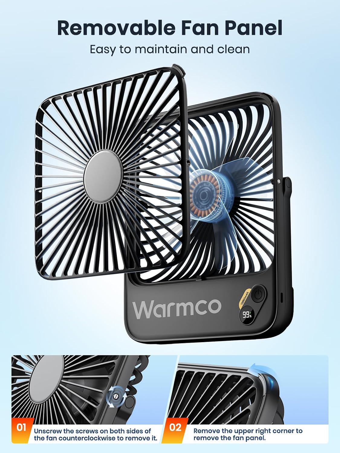 Warmco D3 Portable Travel Fan 10000mAh, Ultra-Slim, 10-24H Battery Life