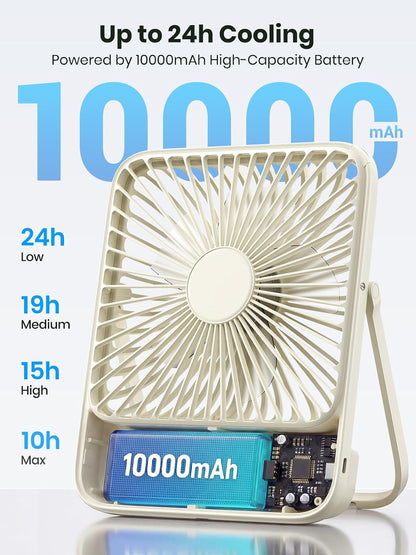 Warmco D3 Portable Travel Fan 10000mAh, Ultra-Slim, 10-24H Battery Life
