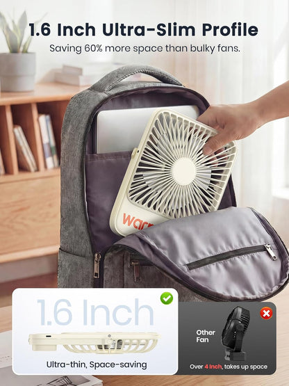 Warmco D3 Portable Travel Fan 10000mAh, Ultra-Slim, 10-24H Battery Life