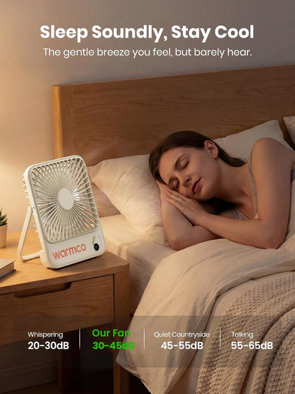 Warmco D3 Portable Travel Fan 10000mAh, Ultra-Slim, 10-24H Battery Life