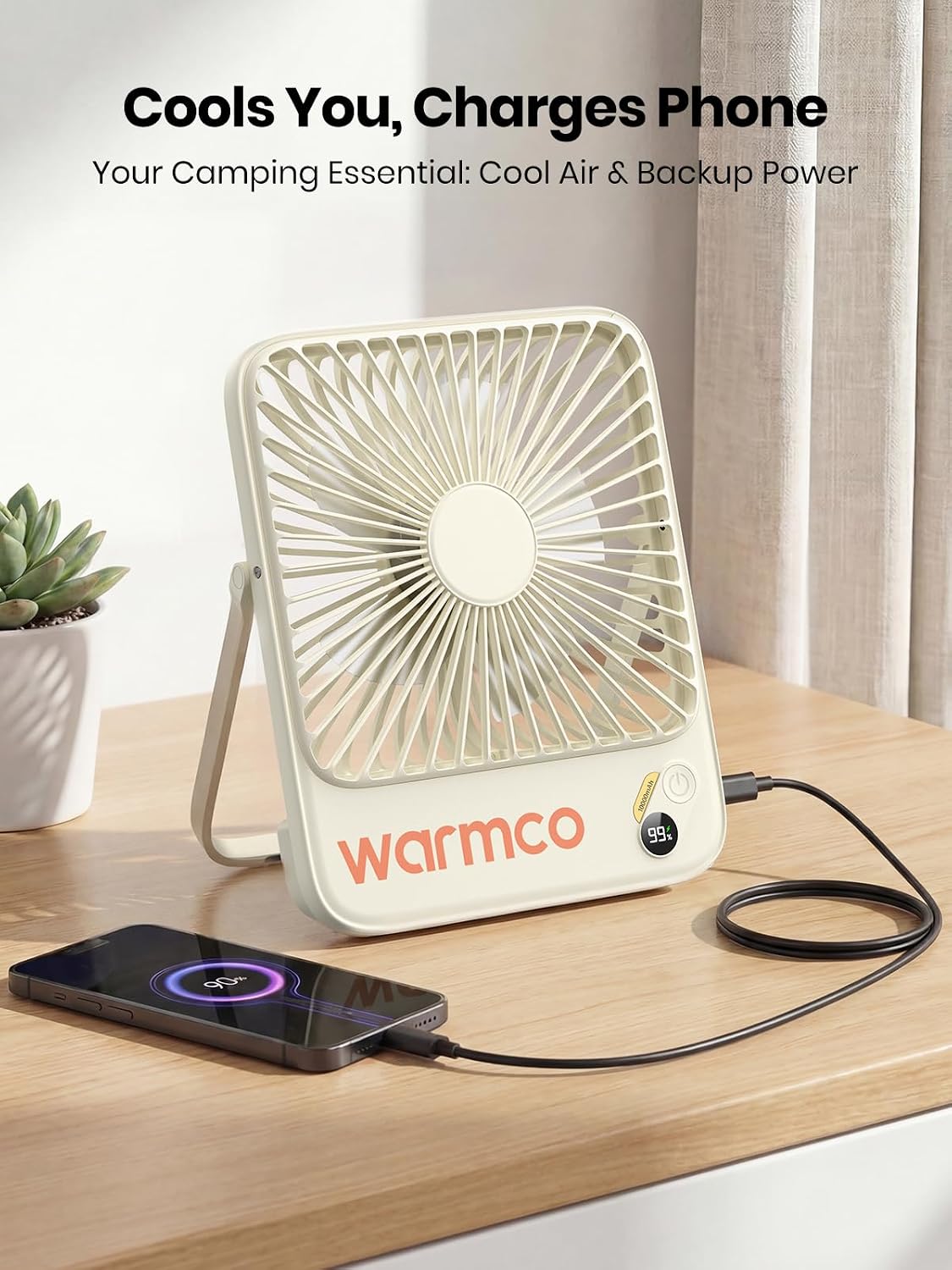 Warmco D3 Portable Travel Fan 10000mAh, Ultra-Slim, 10-24H Battery Life