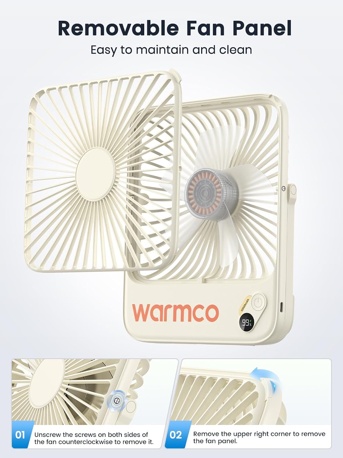 Warmco D3 Portable Travel Fan 10000mAh, Ultra-Slim, 10-24H Battery Life