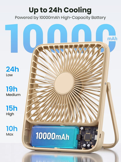 Warmco D3 Portable Travel Fan 10000mAh, Ultra-Slim, 10-24H Battery Life