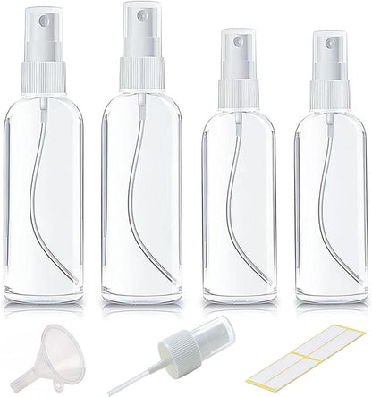 4Pk Clear Empty Travel Spray Bottles, Leakproof for Toner Face Hair