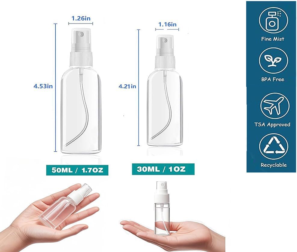 4Pk Clear Empty Travel Spray Bottles, Leakproof for Toner Face Hair