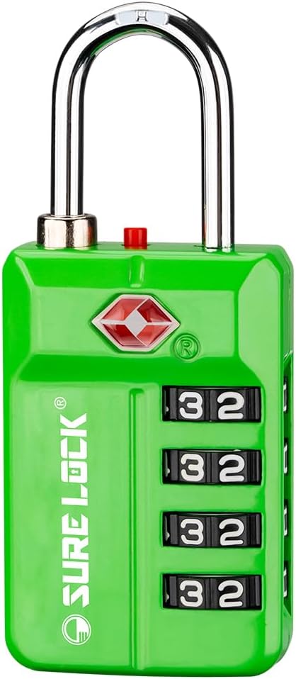 SURE LOCK TSA Approved 4-Digit Resettable Combination Luggage Lock with Open Alert, Easy-Read Dials - for Luggage, School Lockers, Gym, Office, Toolbox & Security Cases (Black 1 Pack)