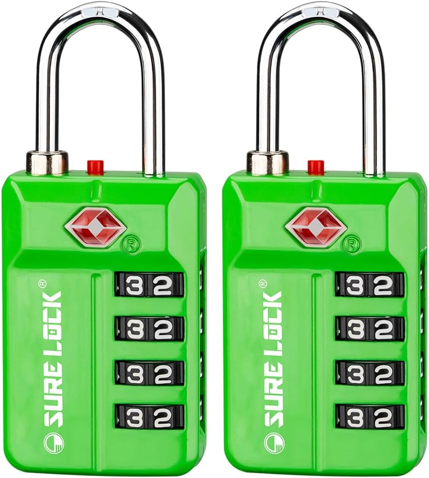 SURE LOCK TSA Approved 4-Digit Resettable Combination Luggage Lock with Open Alert, Easy-Read Dials - for Luggage, School Lockers, Gym, Office, Toolbox & Security Cases (Black 1 Pack)