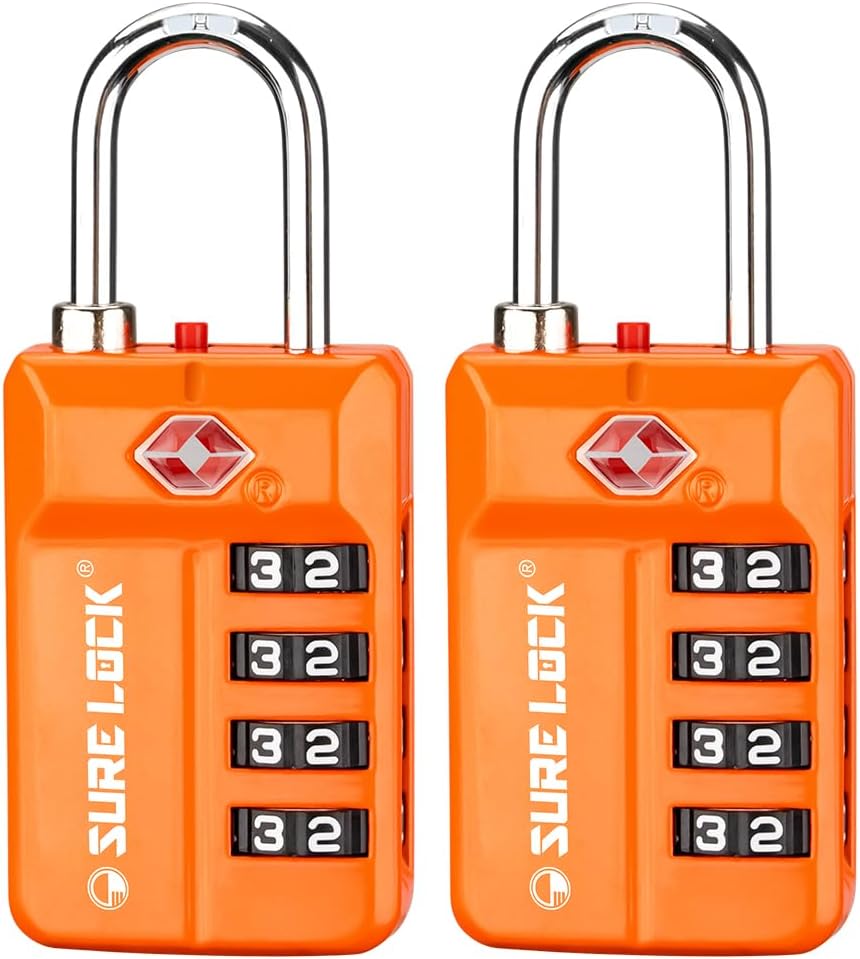 SURE LOCK TSA Approved 4-Digit Resettable Combination Luggage Lock with Open Alert, Easy-Read Dials - for Luggage, School Lockers, Gym, Office, Toolbox & Security Cases (Black 1 Pack)